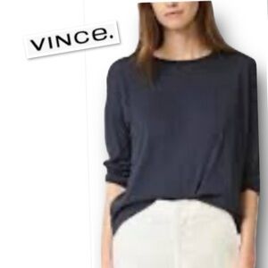 VINCE. Lightweight Long-Sleeve Crewneck Jersey Tunic In Navy Blue Size XS